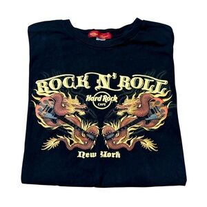 Hard Rock Cafe Black Tee with Fiery Dragon Graphic